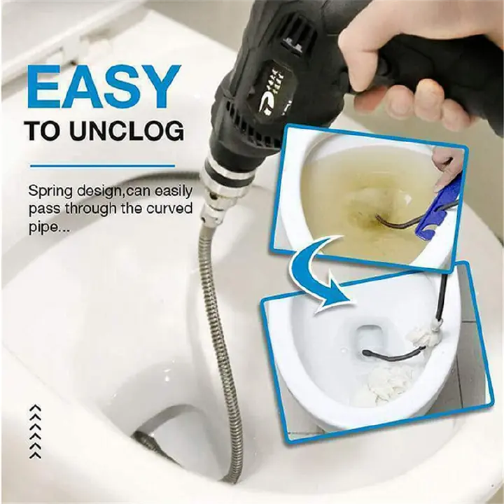 Flexible Drain Auger Snake Plumber's Snake  Drain Snake– Clog Remover Tool for Toilets, Sinks & Drains with Drill Attachment