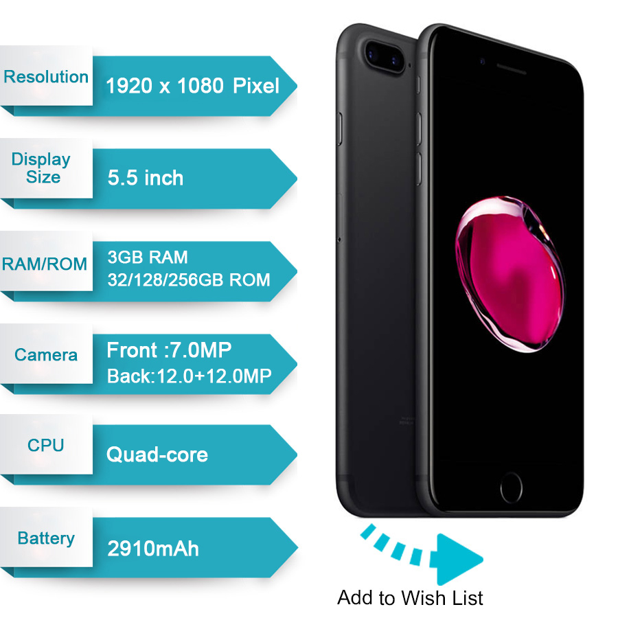 Refurbished smartphone iphone 7 plus 32GB +3GB 12M+7MP 5.5 inch apple with fingerprint iphone7 plus