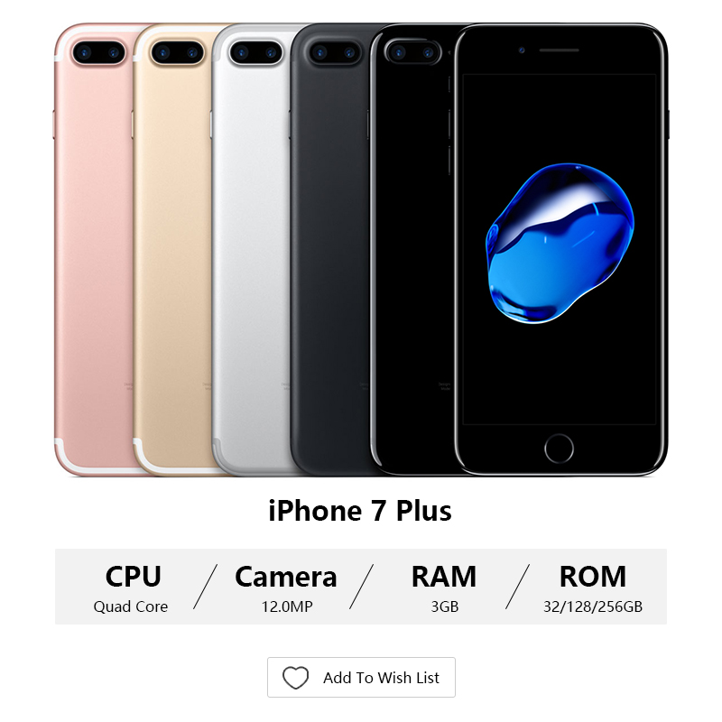 Refurbished smartphone iphone 7 plus 256GB+3GB 12MP+7MP 5.5” fingerprint unlocked iphone7 plus