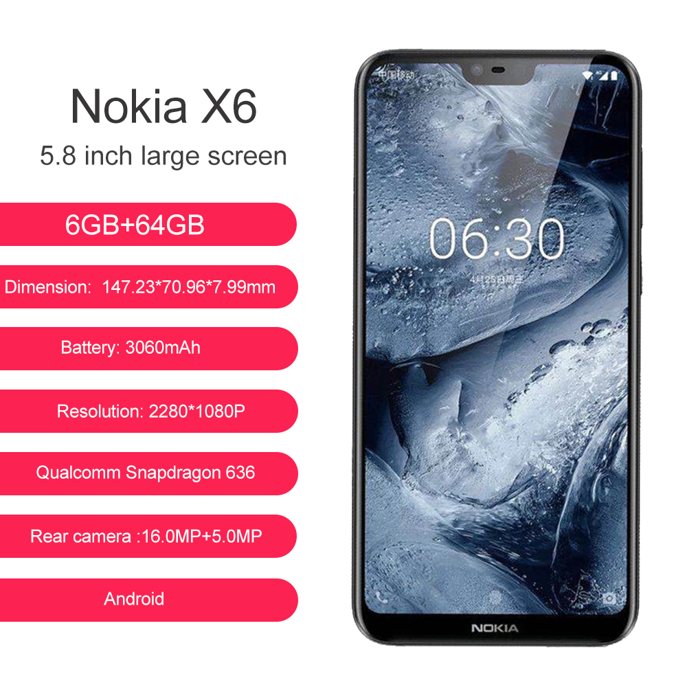 Refurbished Nokia X6/6.1plus  4g+32g  5.8inch 3060mAh 16MP+16MP Camera Fingerprint ID Smartphone