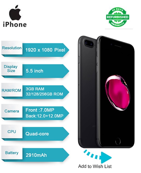 Refurbished smartphone iphone 7 plus 32GB +3GB 12M+7MP 5.5 inch apple with fingerprint iphone7 plus