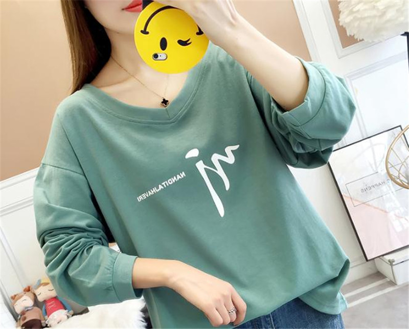 Women's Clothes 2019 new fat mm long-sleeved T-shirt large size fat sister loose thin cover belly