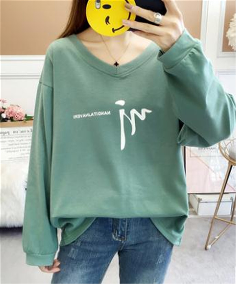 Women's Clothes 2019 new fat mm long-sleeved T-shirt large size fat sister loose thin cover belly