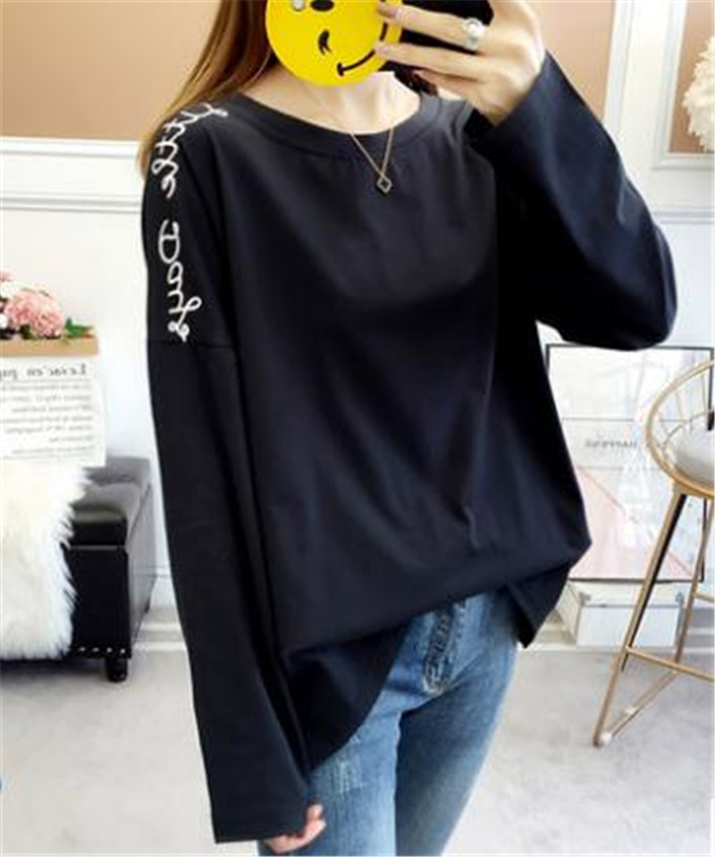 Women's Clothes 2019 new fat mm long-sleeved T-shirt large size fat sister loose thin cover belly