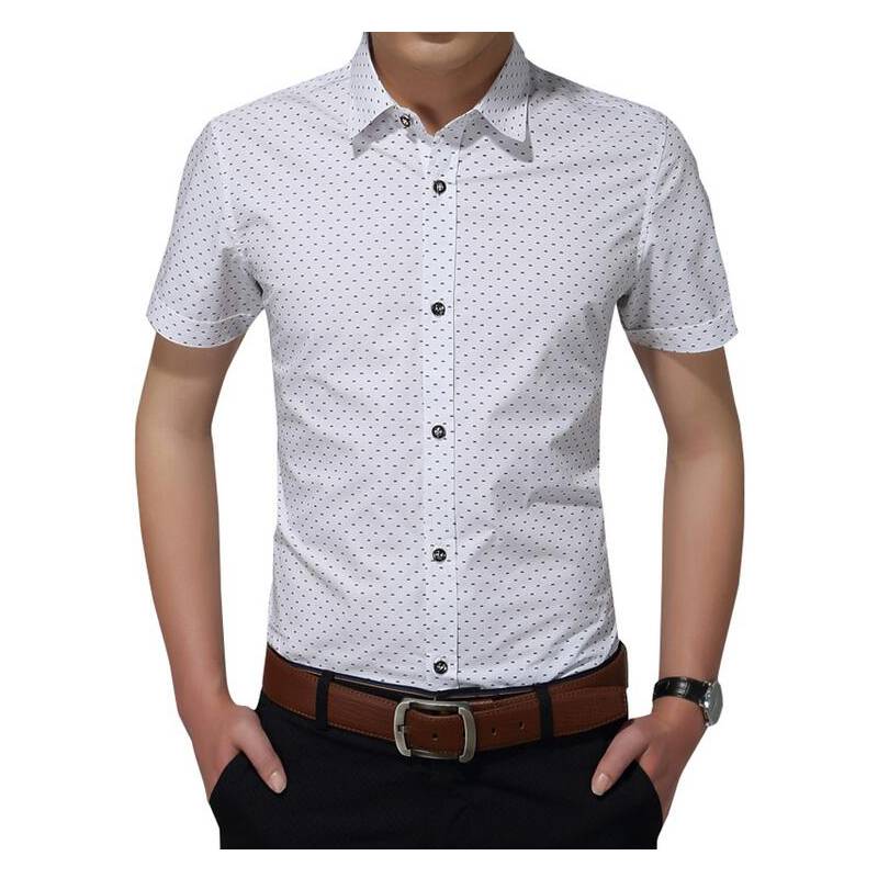 Men&apos;s Shirt New Fashion Cotton Men Social Shirt Mens Short Sleeve Shirts Man Polka Dot Casual Plus