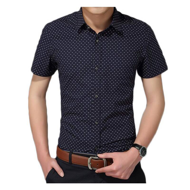 Men&apos;s Shirt New Fashion Cotton Men Social Shirt Mens Short Sleeve Shirts Man Polka Dot Casual Plus