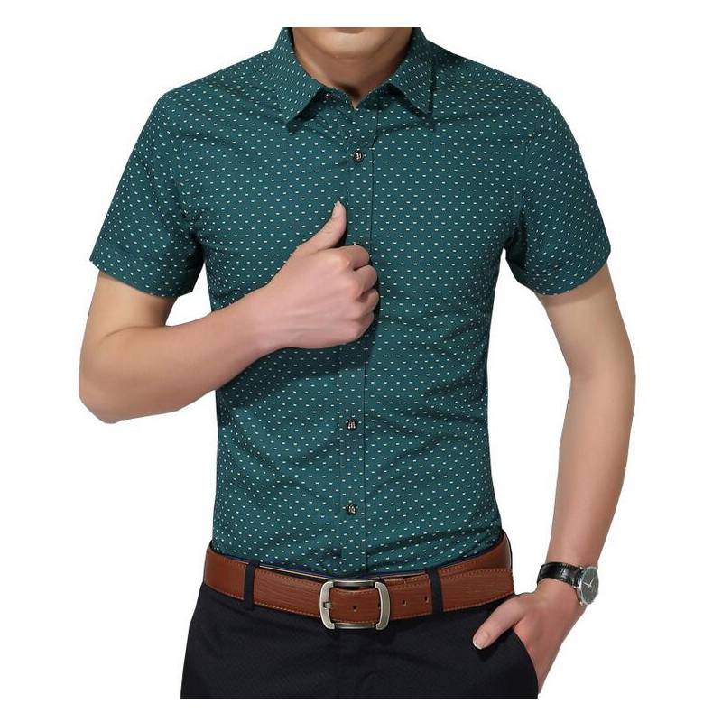 Men&apos;s Shirt New Fashion Cotton Men Social Shirt Mens Short Sleeve Shirts Man Polka Dot Casual Plus