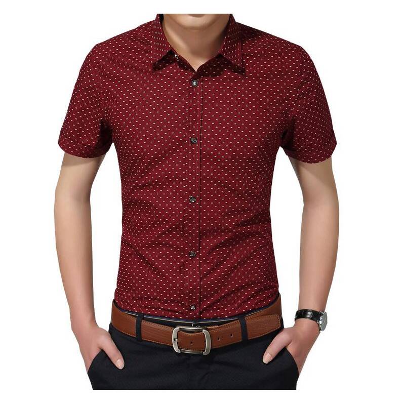 Men&apos;s Shirt New Fashion Cotton Men Social Shirt Mens Short Sleeve Shirts Man Polka Dot Casual Plus