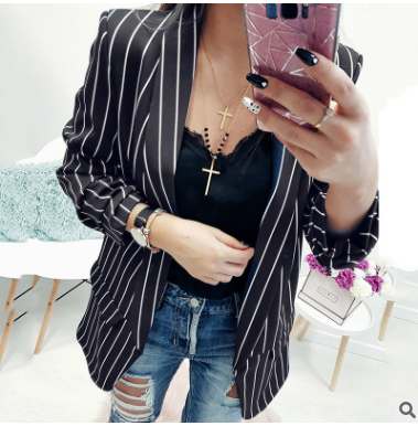 European and American Autumn Small Suits Sexy Open Sleeve Stripe Small Suits