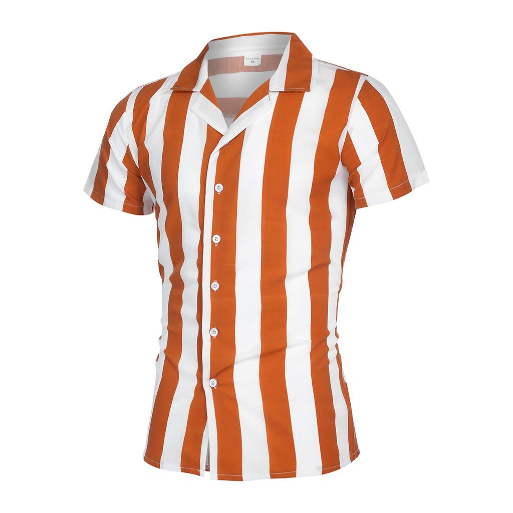 2019 summer European and American explosion models men's shirts cotton striped color matching Slim