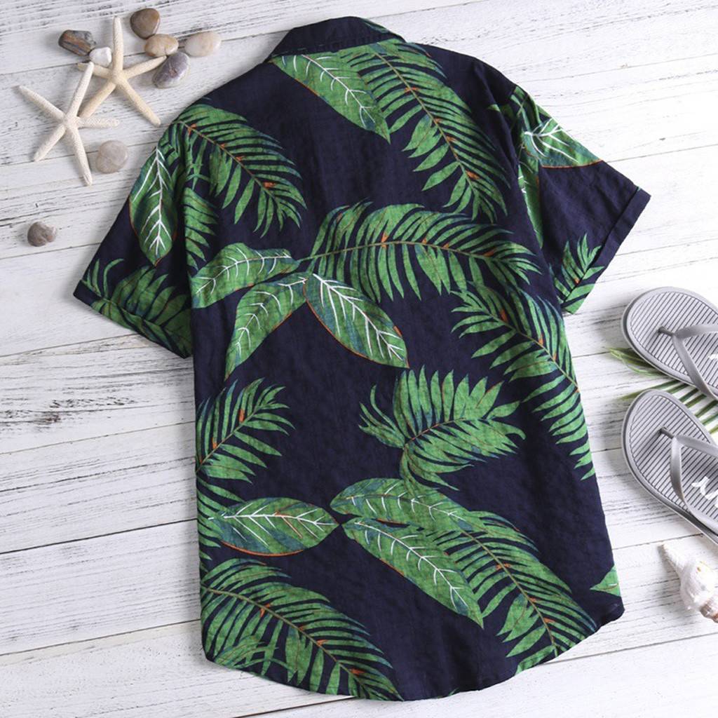 Hawaiian style Men&apos;s short Sleeve Print Shirt Vacation   Loose Shirt Apparel Comfort Tops