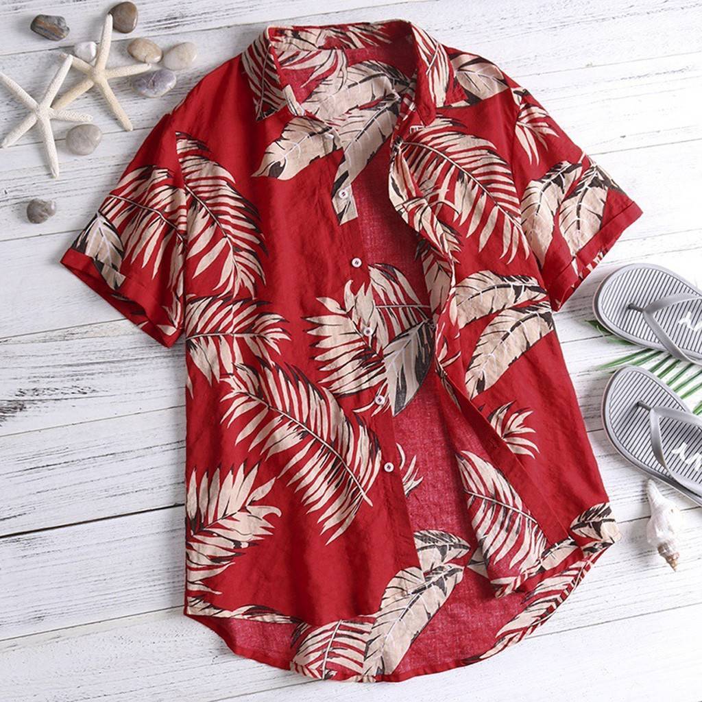 Hawaiian style Men&apos;s short Sleeve Print Shirt Vacation   Loose Shirt Apparel Comfort Tops