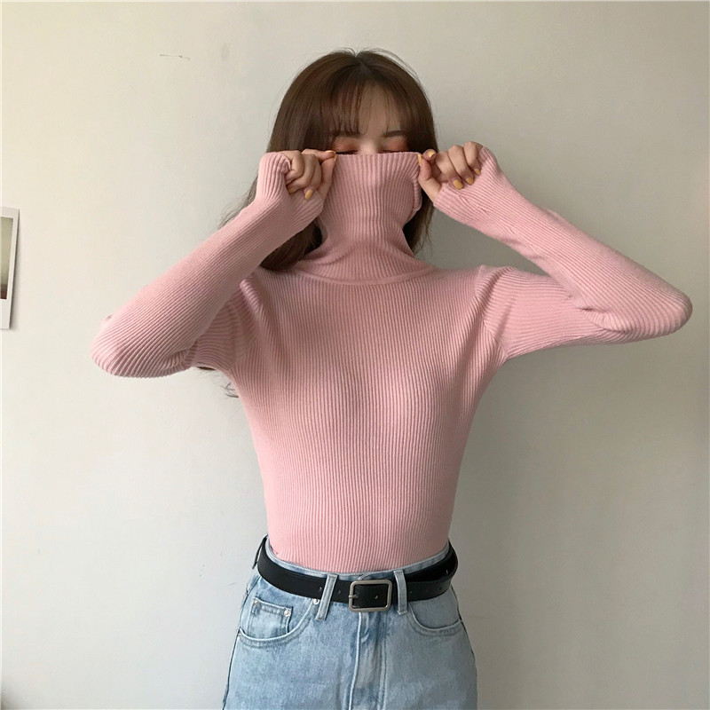 Autumn and winter, versatile, slim, long-sleeved, knit, bottoming shirt, women&apos;s, tops, tide