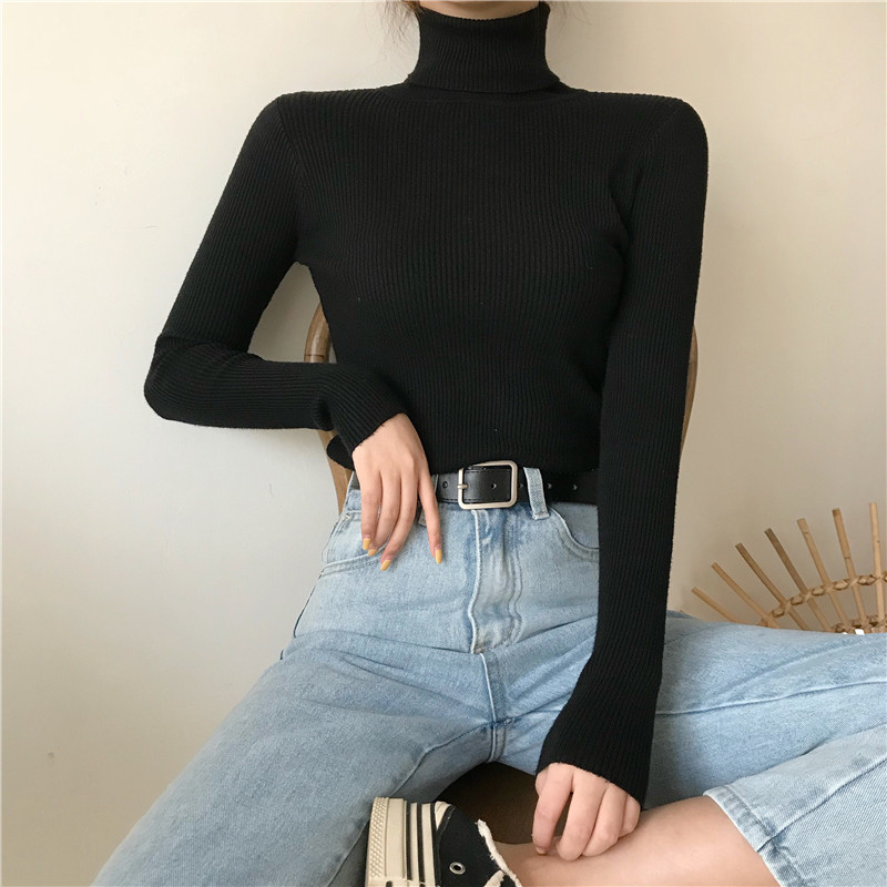 Autumn and winter, versatile, slim, long-sleeved, knit, bottoming shirt, women&apos;s, tops, tide