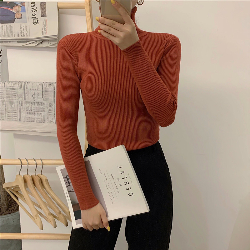 Autumn and winter, versatile, slim, long-sleeved, knit, bottoming shirt, women&apos;s, tops, tide