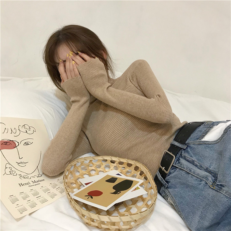 Autumn and winter, versatile, slim, long-sleeved, knit, bottoming shirt, women&apos;s, tops, tide
