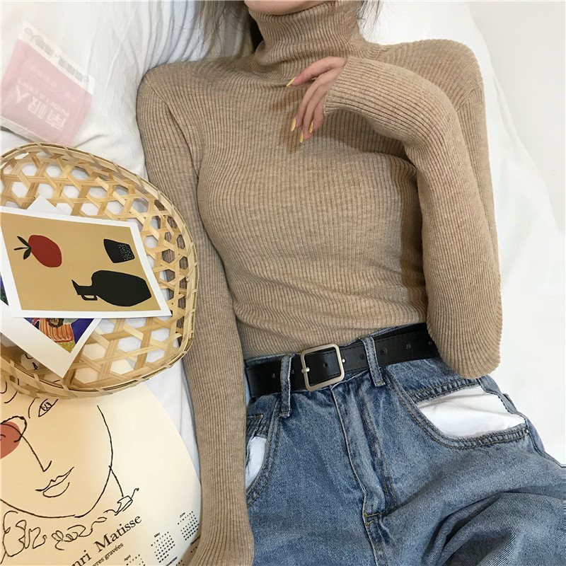 Autumn and winter, versatile, slim, long-sleeved, knit, bottoming shirt, women&apos;s, tops, tide