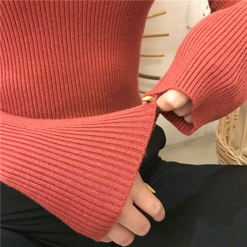 Autumn and winter, versatile, slim, long-sleeved, knit, bottoming shirt, women&apos;s, tops, tide
