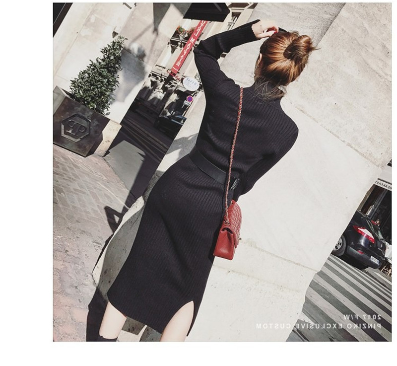 Autumn and winter long sweaters dresses women&apos;s bottoming shirts sweater skirts jackets elastic