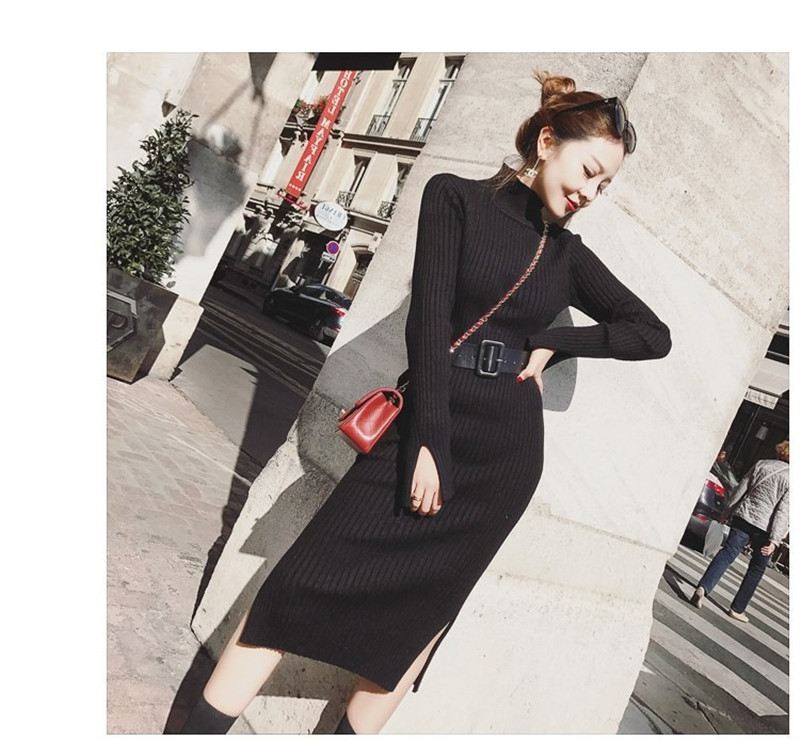Autumn and winter long sweaters dresses women&apos;s bottoming shirts sweater skirts jackets elastic