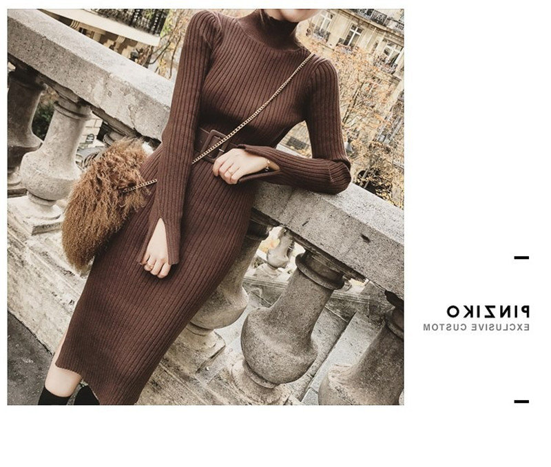 Autumn and winter long sweaters dresses women&apos;s bottoming shirts sweater skirts jackets elastic