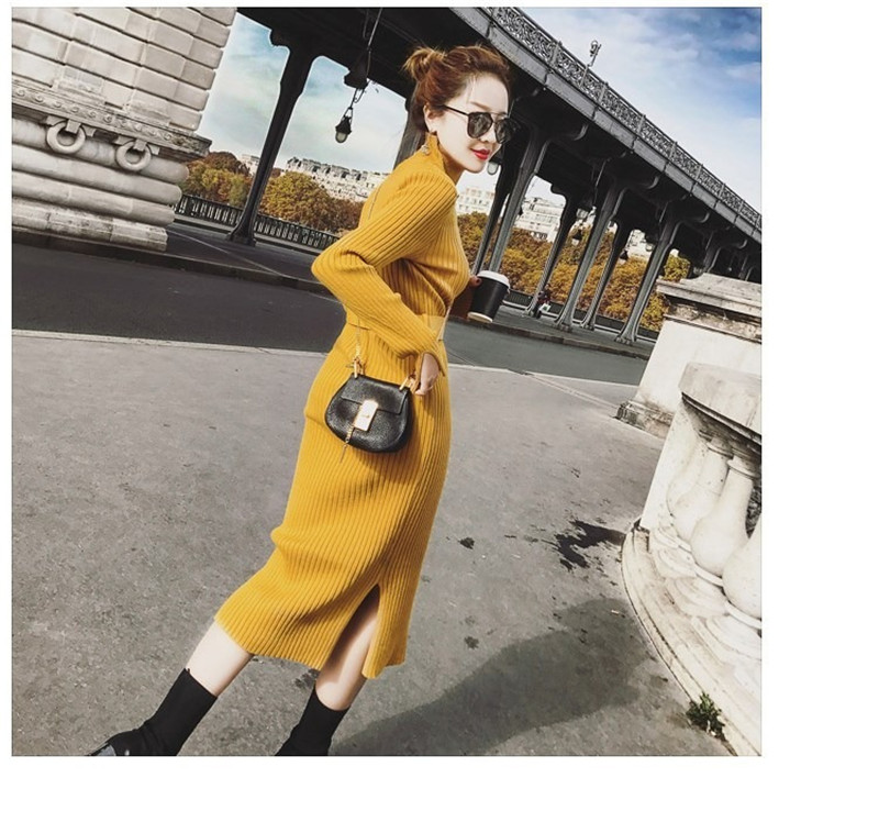 Autumn and winter long sweaters dresses women&apos;s bottoming shirts sweater skirts jackets elastic