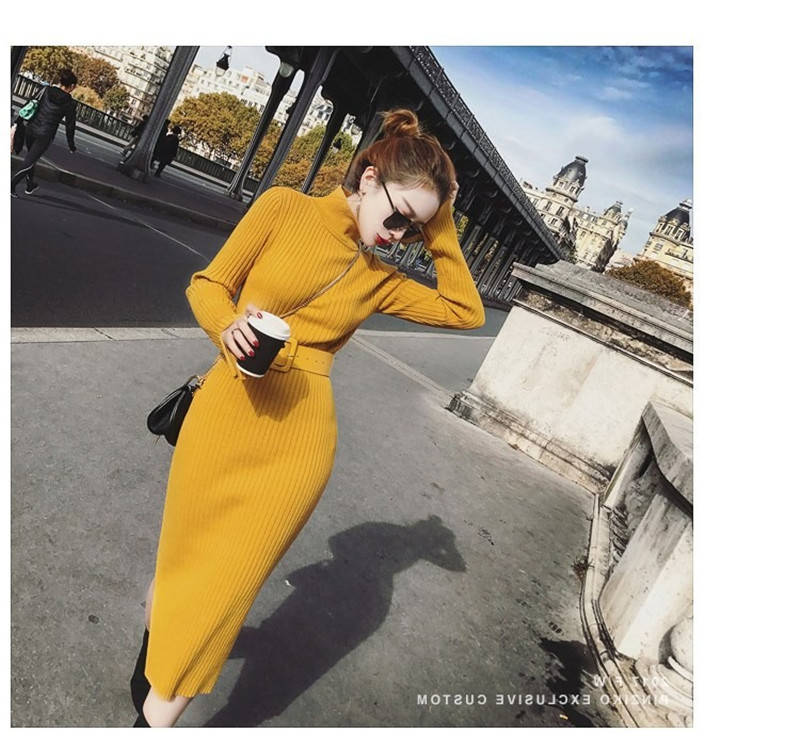 Autumn and winter long sweaters dresses women&apos;s bottoming shirts sweater skirts jackets elastic