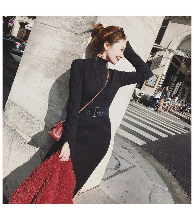 Autumn and winter long sweaters dresses women&apos;s bottoming shirts sweater skirts jackets elastic