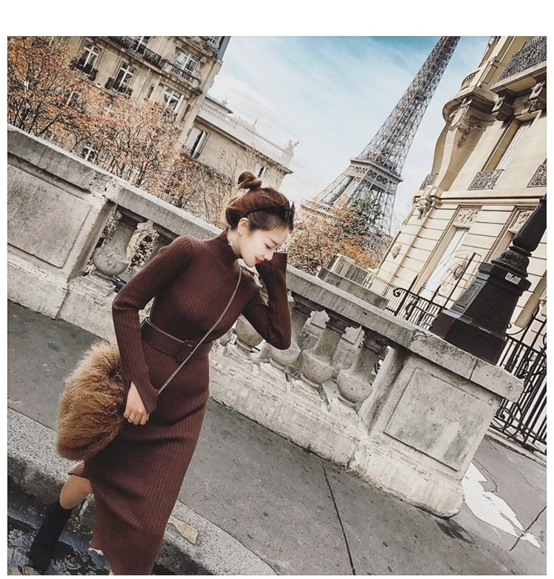 Autumn and winter long sweaters dresses women&apos;s bottoming shirts sweater skirts jackets elastic