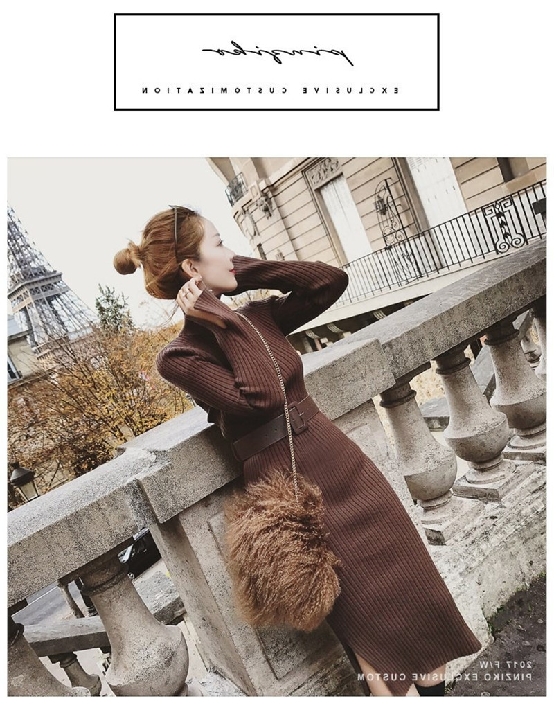 Autumn and winter long sweaters dresses women&apos;s bottoming shirts sweater skirts jackets elastic