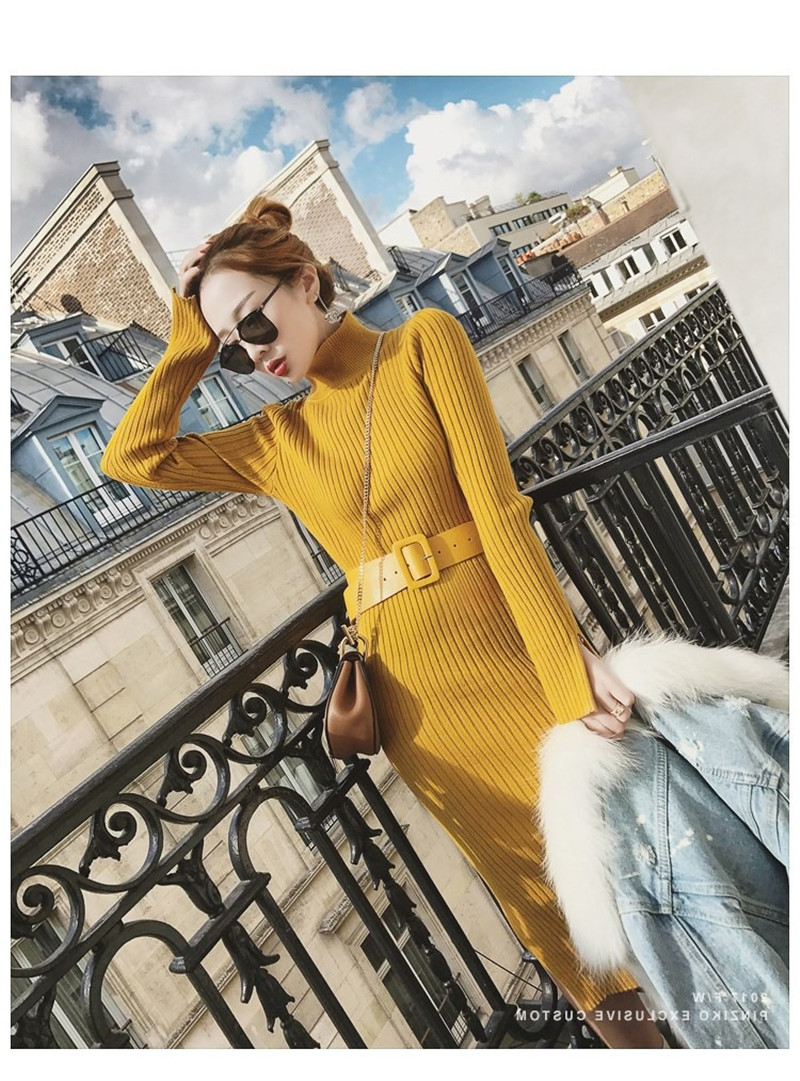 Autumn and winter long sweaters dresses women&apos;s bottoming shirts sweater skirts jackets elastic
