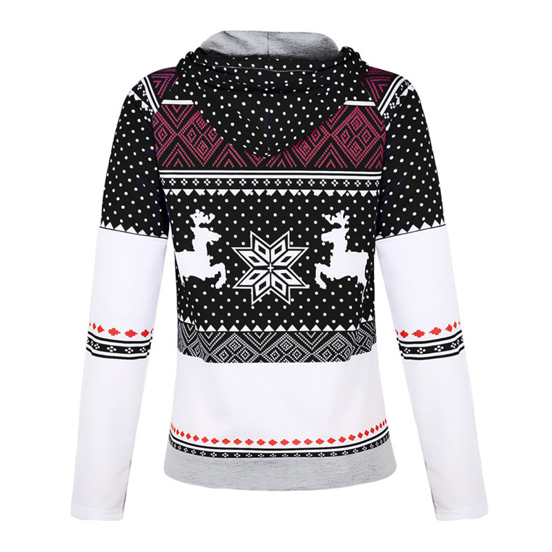 Explosion models Christmas style zipper print pocket hooded finger sweater coat jacket women&apos;s