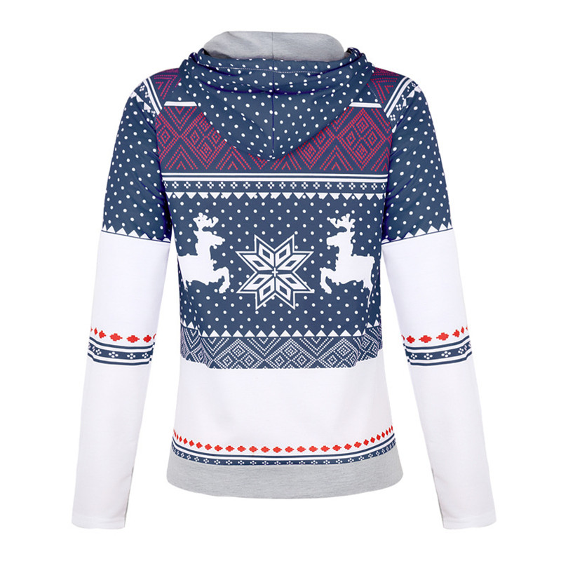 Explosion models Christmas style zipper print pocket hooded finger sweater coat jacket women&apos;s