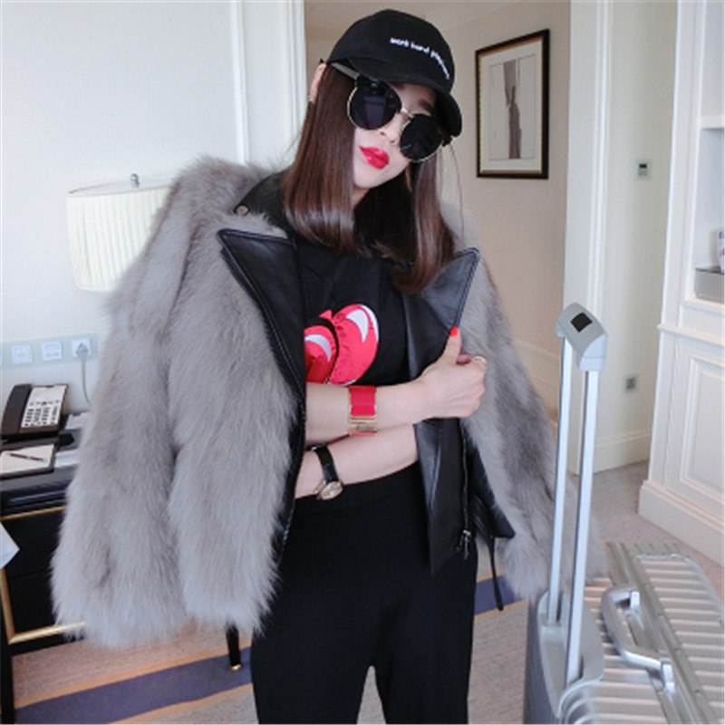 Autumn and winter fox fur fur women&apos;s motorcycle clothing imitation mink fur coat tide fashion noble