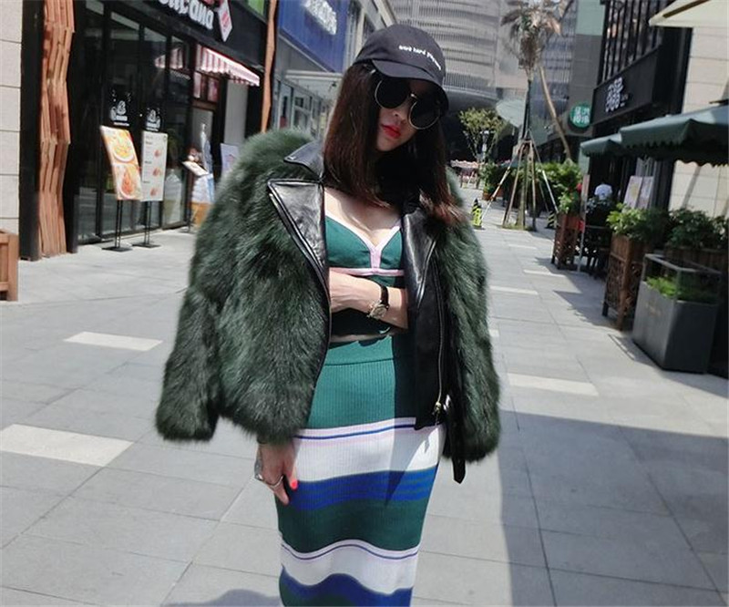 Autumn and winter fox fur fur women&apos;s motorcycle clothing imitation mink fur coat tide fashion noble