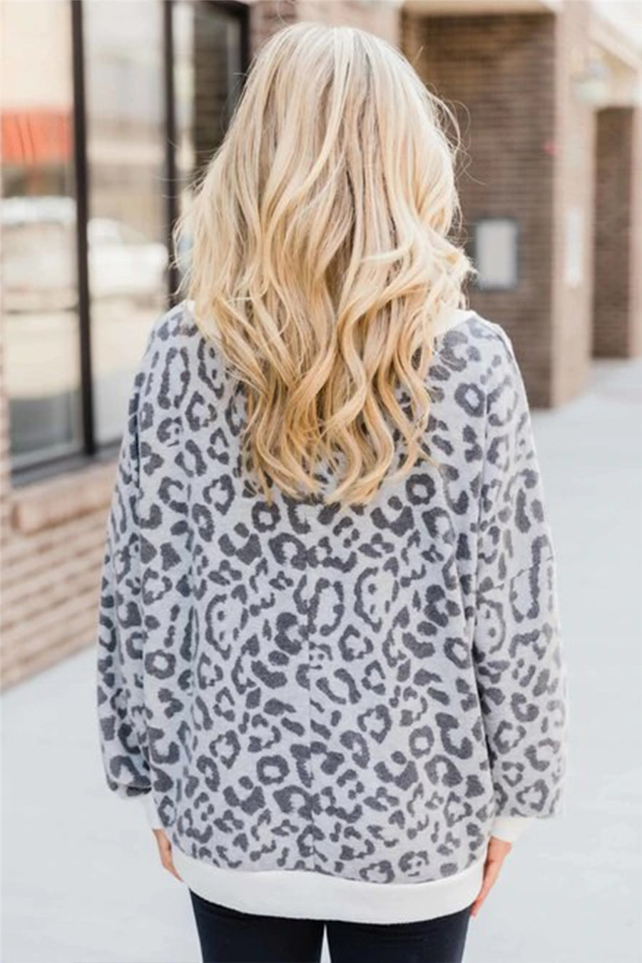 Lantern Sleeve Sweater Leopard Loose Loose T-Shirt Sweater Jacket Jacket Commuter Casual
