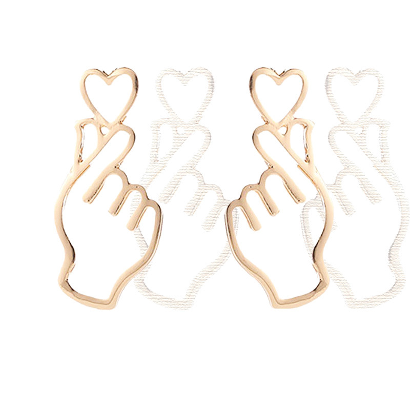 Korea Explosion Personality Metal Love Earrings Hollow Heart-to-heart Gesture Earrings