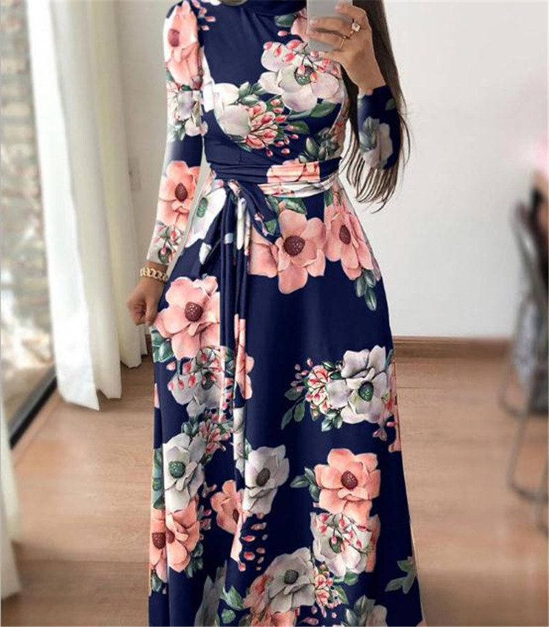 Women&apos;s Europe and the United States Summer Explosion Style Short Sleeve Print Tie Waist Slim Dress