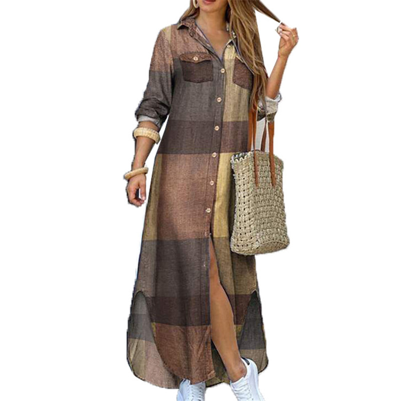 Women&apos;s European Station Printed Single-breasted Long Skirt Dress Loose Ethnic Style