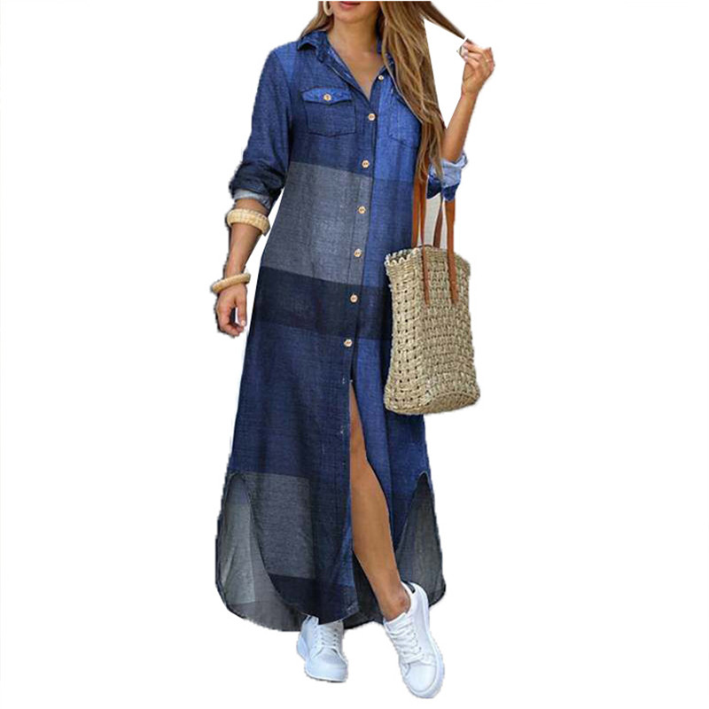Women&apos;s European Station Printed Single-breasted Long Skirt Dress Loose Ethnic Style