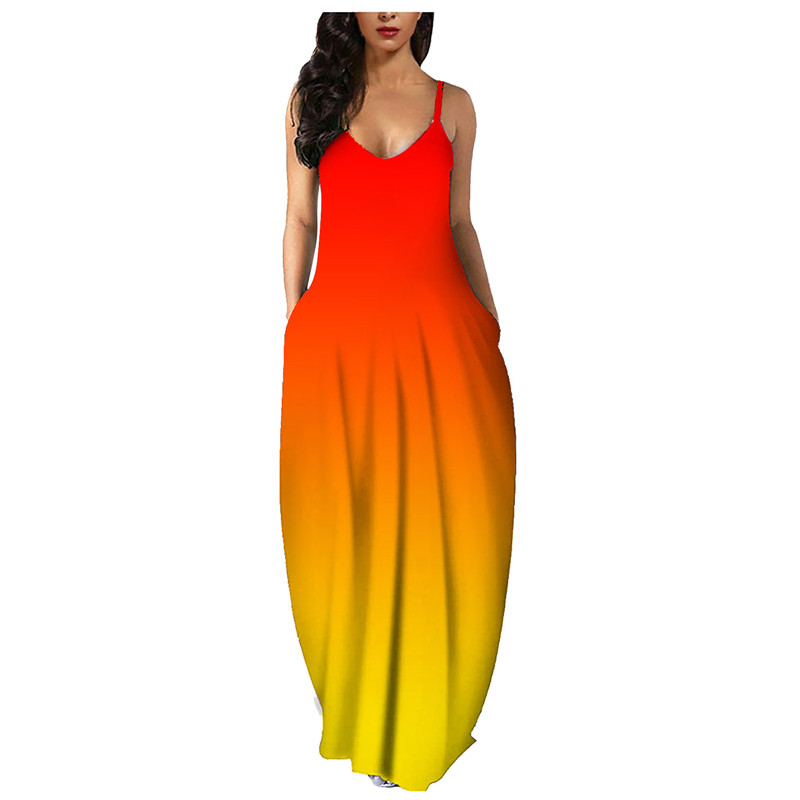 Women&apos;s clothing Europe station Tie-dye gradient diagonal stripe dress Loose ethnic style