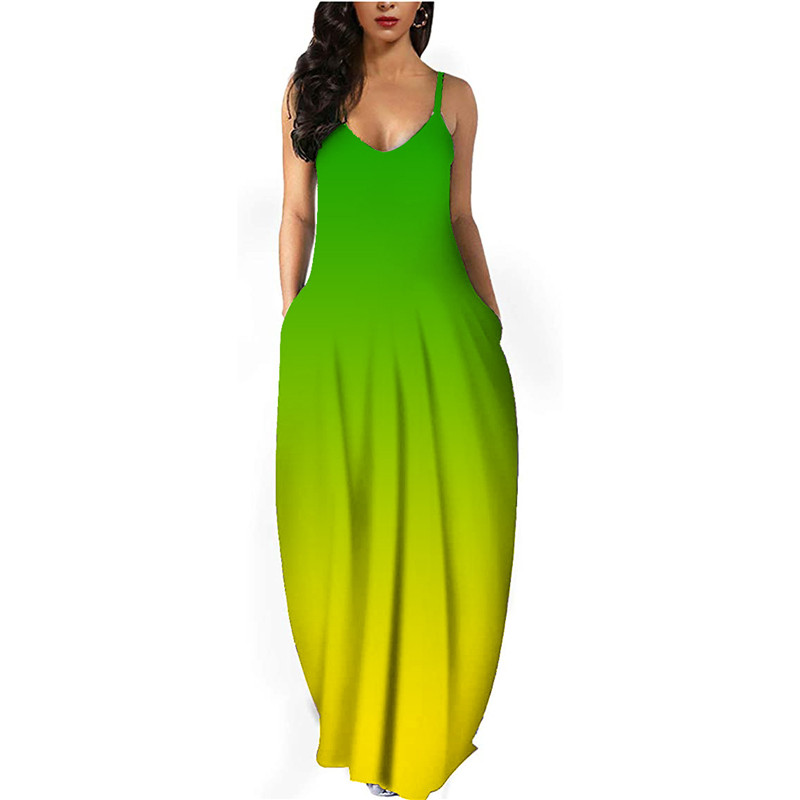 Women&apos;s clothing Europe station Tie-dye gradient diagonal stripe dress Loose ethnic style