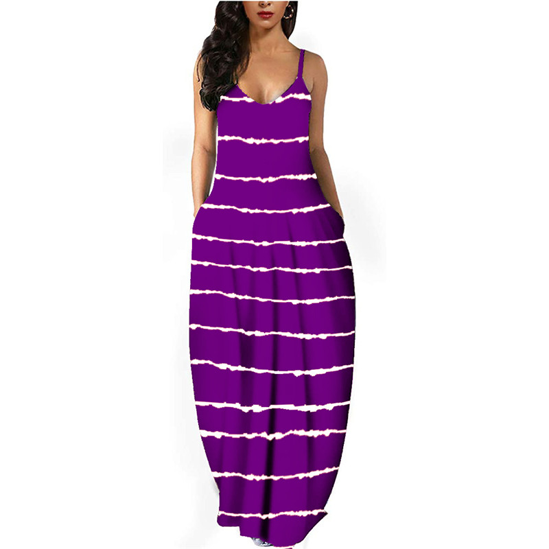 Women&apos;s clothing Europe station Tie-dye gradient diagonal stripe dress Loose ethnic style