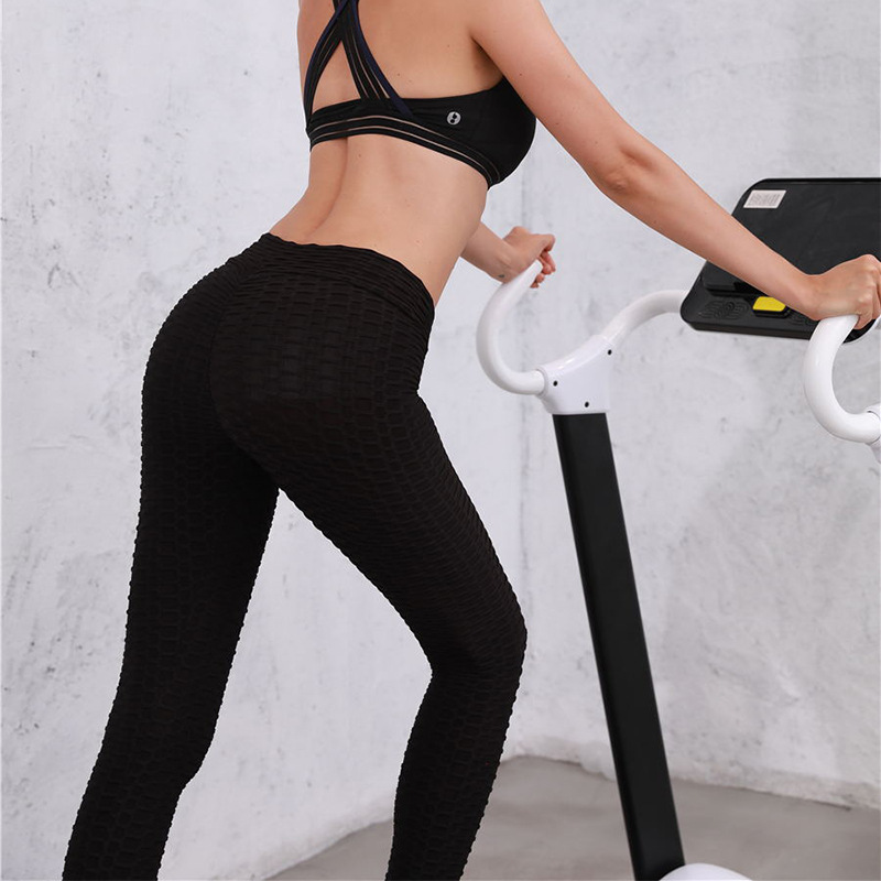 2020 Sexy Yoga Pants Fitness Sports Leggings Jacquard Female Running Trousers High Waist  Tight