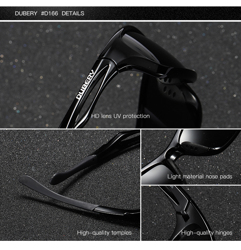 DUBERY Brand Design Men&apos;s Glasses Polarized Sunglasses Driving Shades Male Mirror Goggle UV400