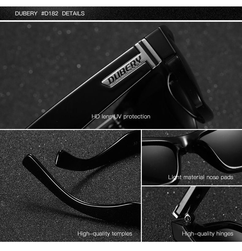 DUBERY Vintage Sunglasses Polarized Men's Square Shades Driving Black Oculos Male 8 Colors