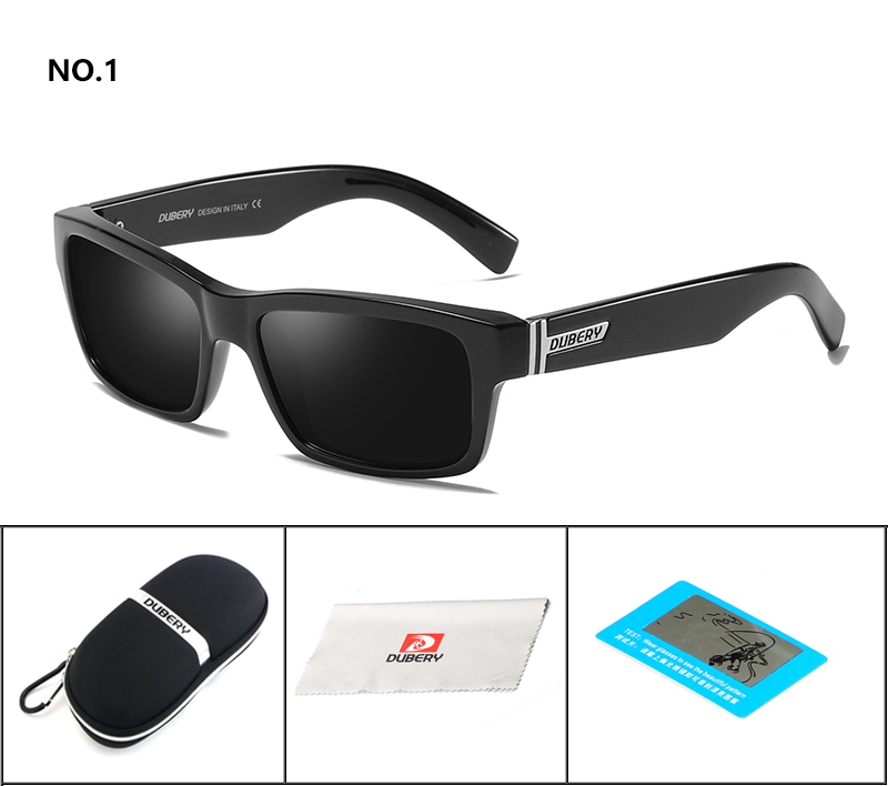 DUBERY Vintage Sunglasses Polarized Men's Square Shades Driving Black Oculos Male 8 Colors