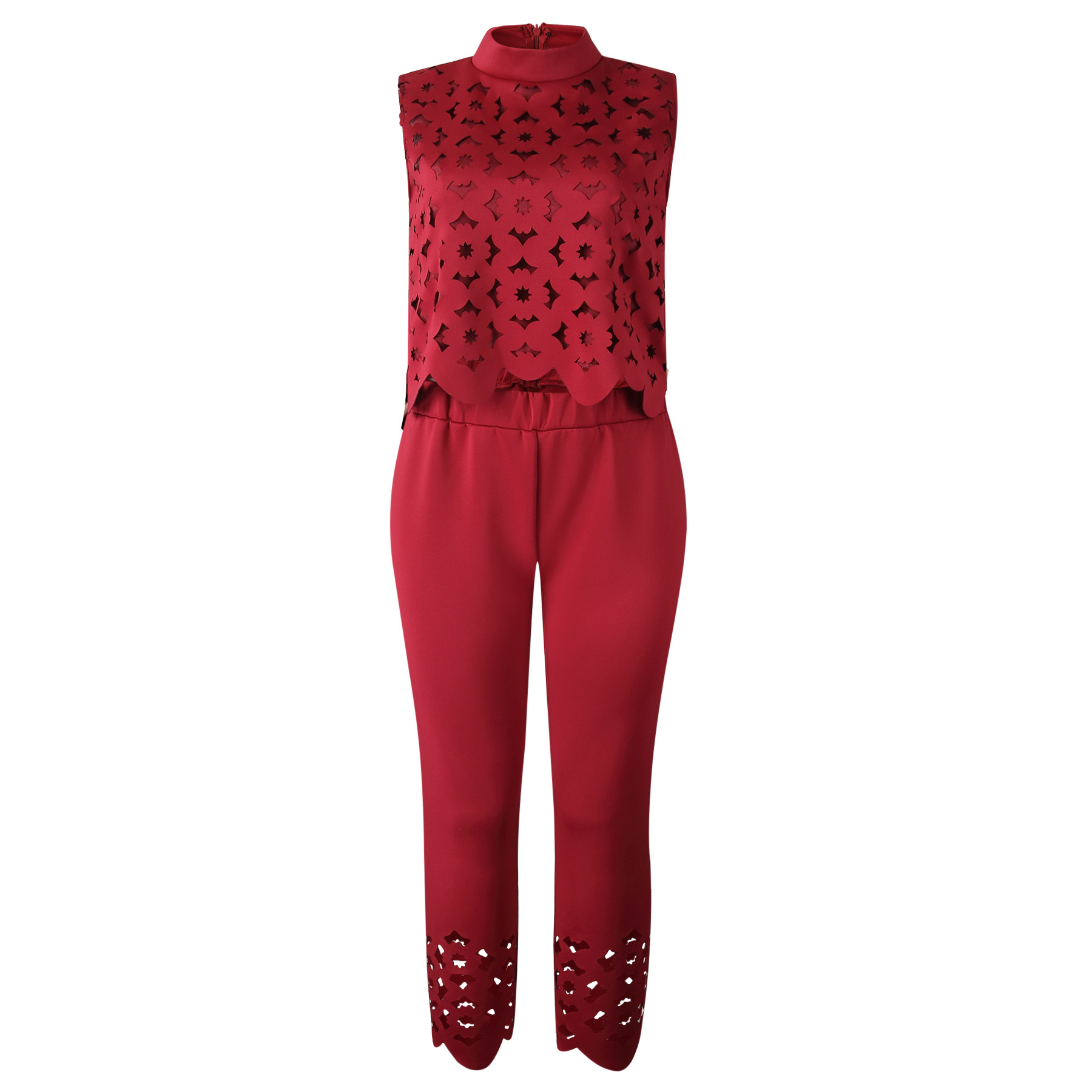 Suits  Lady Suits Temperament thin sleeveless hollowed-out shirt and trousers  Yellow Suit  Fasion K052