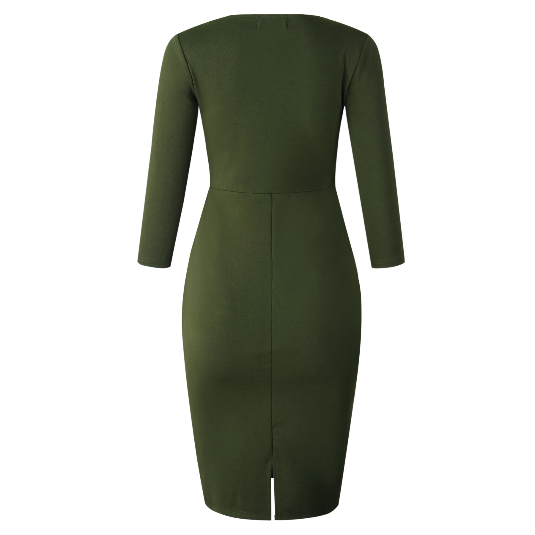 Pure color temperament wrap hip skirt Pleated design New Green Dresses half sleeve high waist Tight Dresses K019