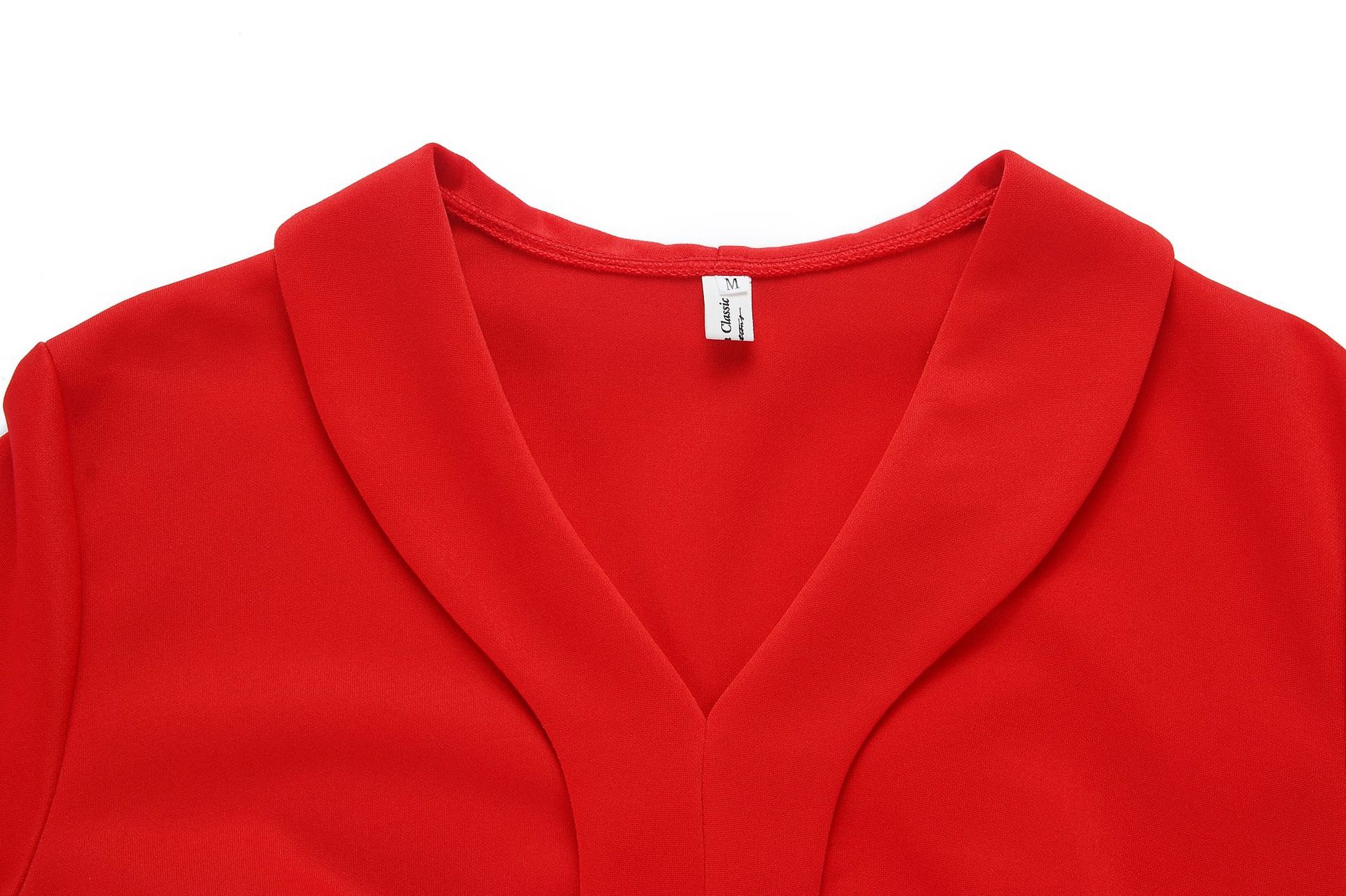 High Quality Red Dress Ladies Elegantdresses V-neck Solid Colour Dress with Belt  Lady Dress